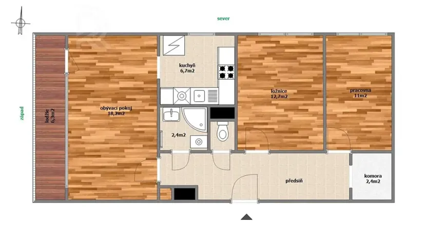 Pronájem bytu 3+kk, Praha - Strašnice, Nosická, 73 m2
