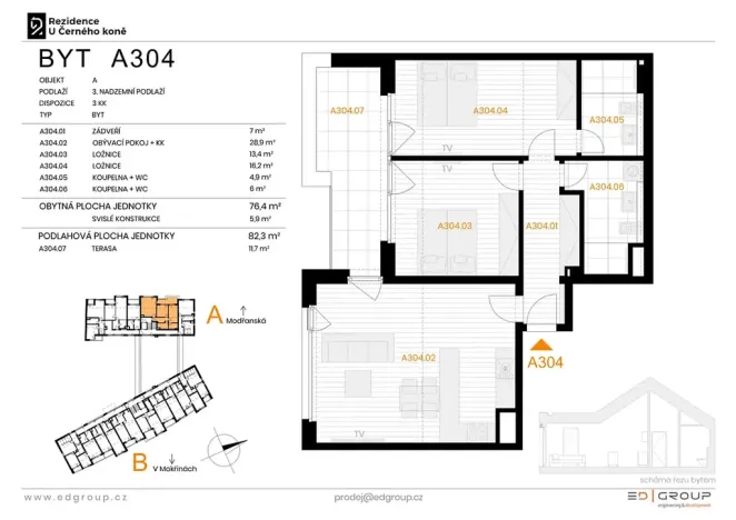 Prodej bytu 3+kk, Praha - Hodkovičky, Modřanská, 82 m2