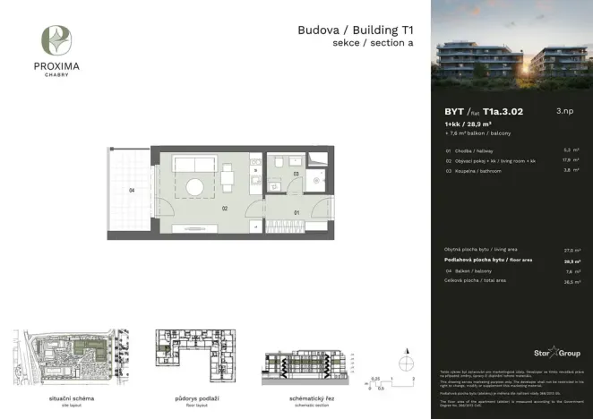 Prodej bytu 1+kk, Praha - Dolní Chabry, Pod hrází, 28 m2