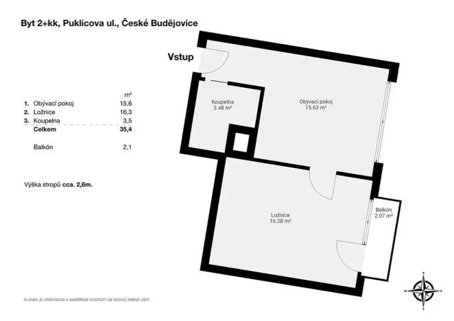 Pronájem bytu 2+kk, České Budějovice, Puklicova, 39 m2