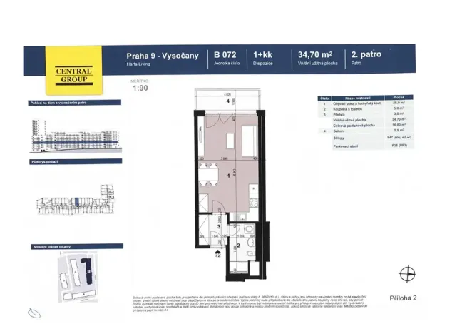 Pronájem bytu 1+kk, Praha - Vysočany, Gerstelova, 43 m2