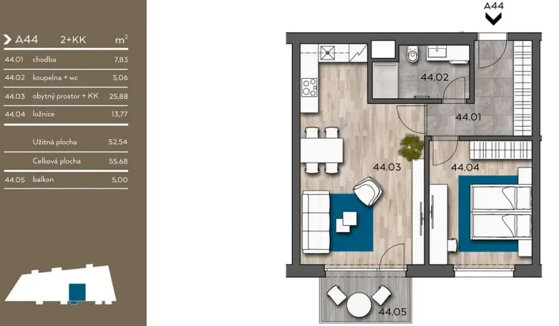 Pronájem bytu 2+kk, Praha - Košíře, Starokošířská, 58 m2