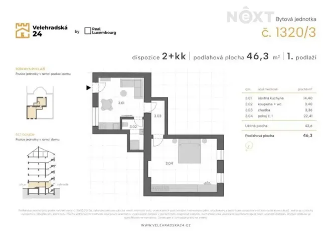 Prodej bytu 2+kk, Praha - Vinohrady, Velehradská, 43 m2