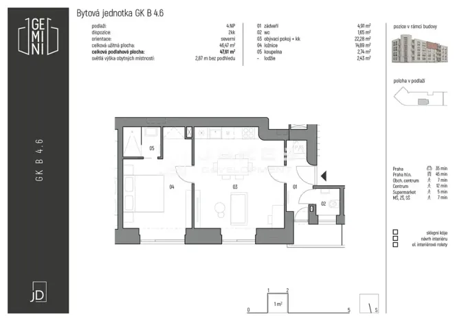 Pronájem bytu 2+kk, Kolín, Zengrova, 47 m2
