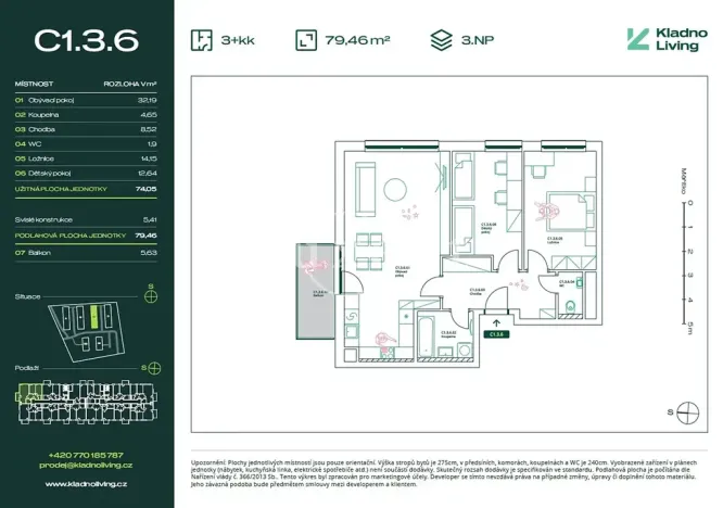 Prodej bytu 3+kk, Kladno, Pražská, 74 m2