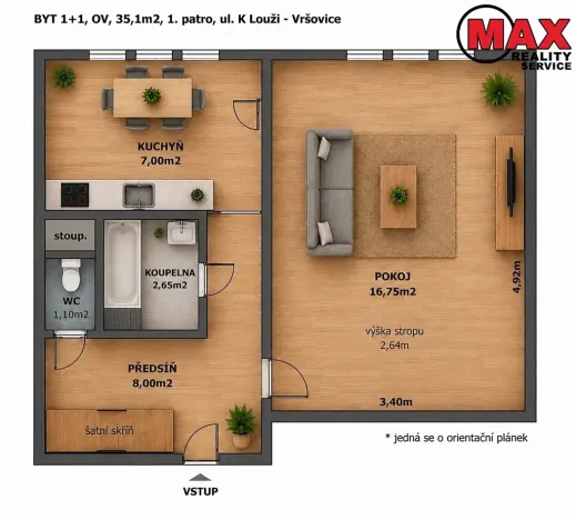 Pronájem bytu 1+1, Praha - Vršovice, K louži, 35 m2