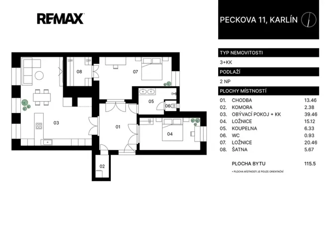 Prodej bytu 3+kk, Praha - Karlín, Peckova, 116 m2