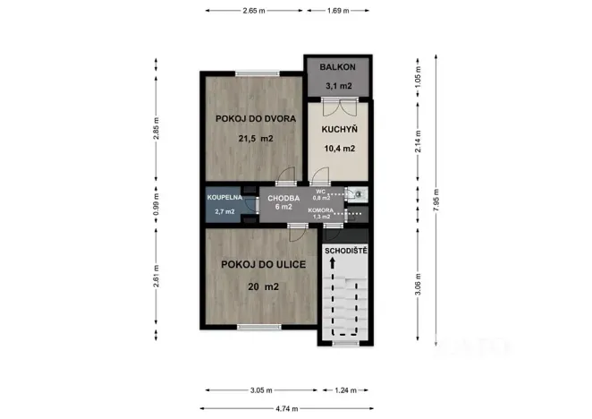 Prodej bytu 2+1, Kroměříž, Jiráskova, 63 m2