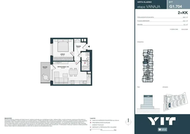Prodej bytu 2+kk, Kladno, Unhošťská, 43 m2