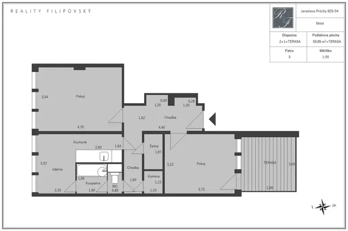 Prodej bytu 2+1, Most, Jaroslava Průchy, 60 m2