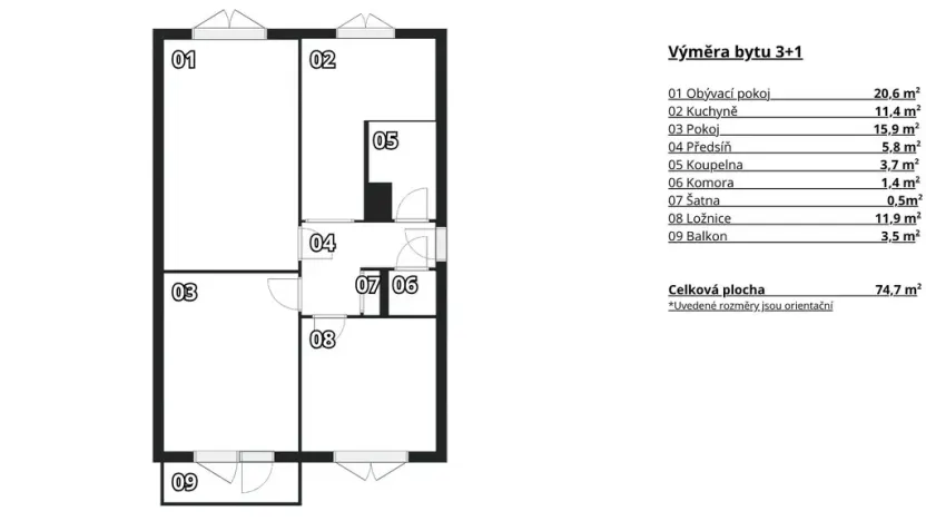 Prodej bytu 3+1, Brno - Komín, Řezáčova, 75 m2