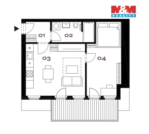 Prodej bytu 2+kk, Praha - Smíchov, Grafická, 43 m2