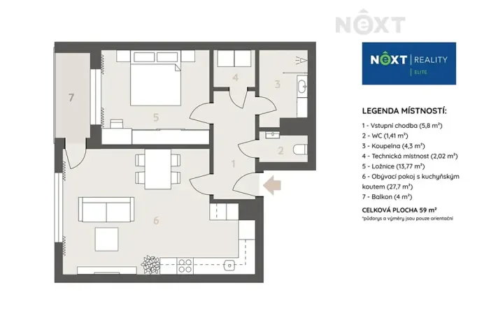 Pronájem bytu 2+kk, Brno, Jižní, 59 m2