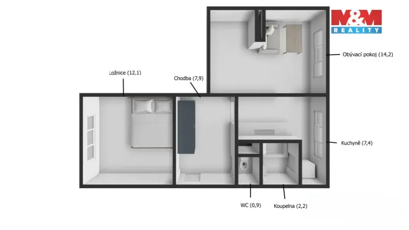 Prodej bytu 2+1, Kdyně, Na Tržišti, 49 m2