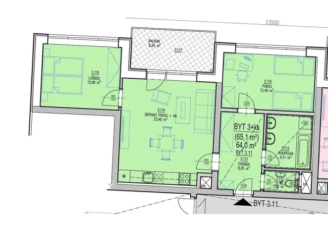 Prodej bytu 3+kk, Brno, Chvalovka, 73 m2