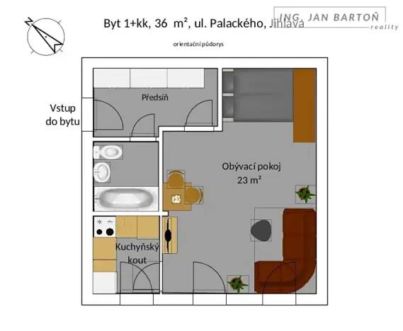 Pronájem bytu 1+kk, Jihlava, Palackého, 35 m2