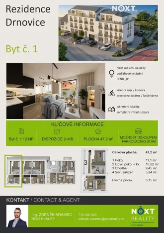 Prodej bytu 2+kk, Drnovice, 47 m2