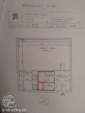 Dražba bytu 1+kk, Praha - Chodov, Augustinova, 33 m2