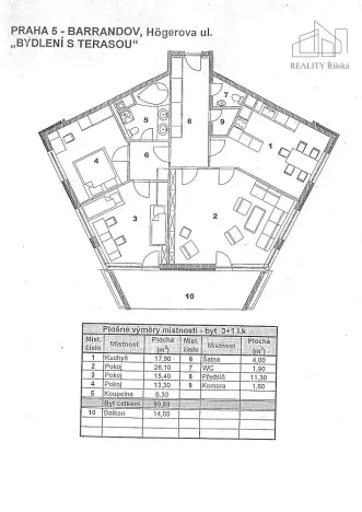 Pronájem bytu 3+1, Praha - Hlubočepy, Högerova, 100 m2