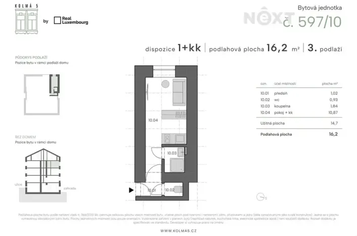 Prodej bytu 1+kk, Praha - Vysočany, Kolmá, 16 m2