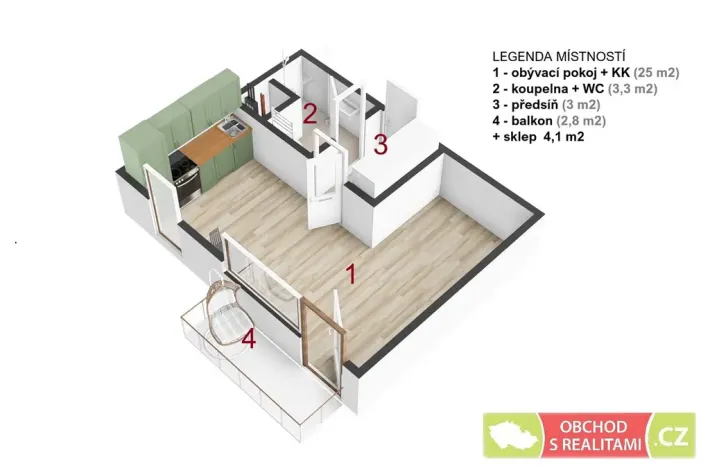 Pronájem bytu 1+kk, Praha - Strašnice, Štěchovická, 45 m2