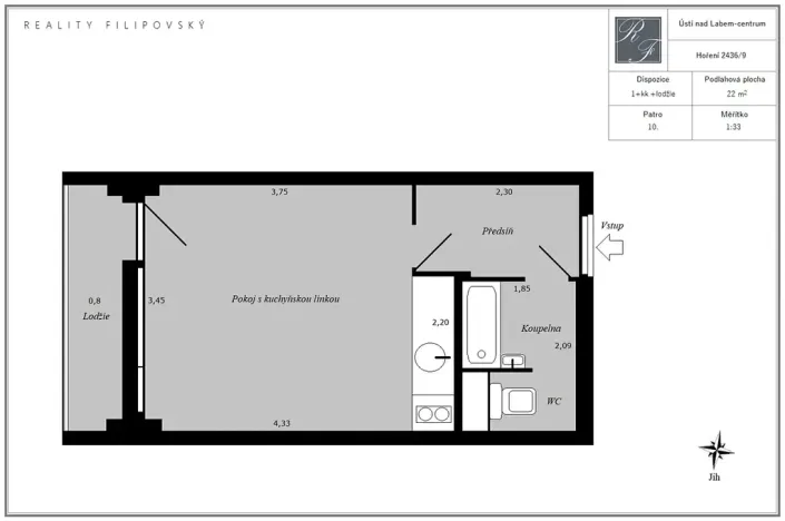 Pronájem bytu 1+kk, Ústí nad Labem, Hoření, 22 m2