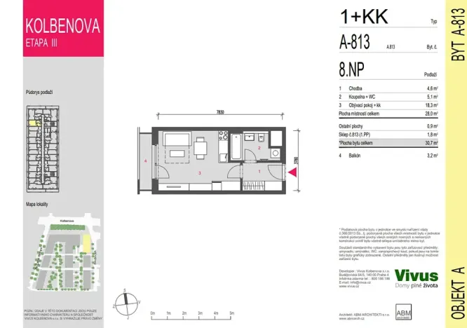 Prodej bytu 1+kk, Praha - Vysočany, Smržových, 31 m2