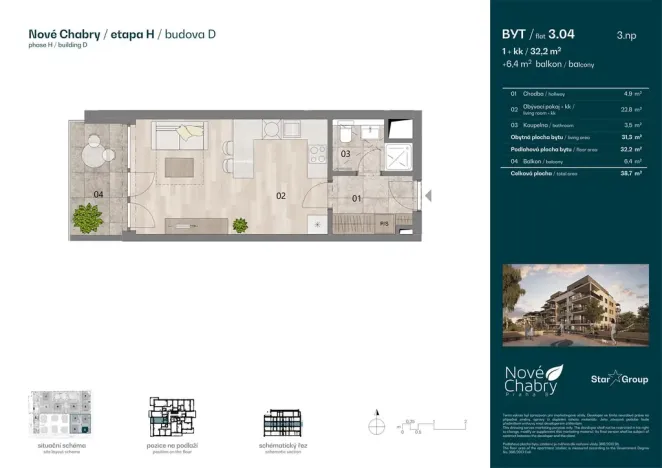 Prodej bytu 1+kk, Praha - Dolní Chabry, Dvorní, 32 m2