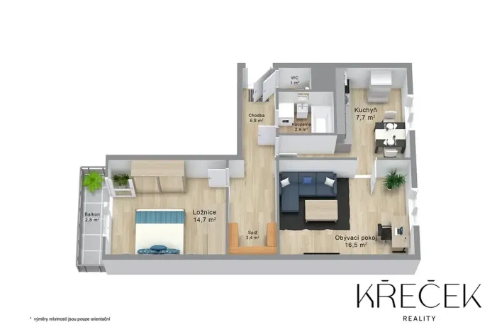 Pronájem bytu 2+1, Třebíč, Modřínová, 50 m2