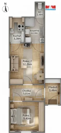 Prodej bytu 2+1, Jablonec nad Nisou, Na Roli, 41 m2