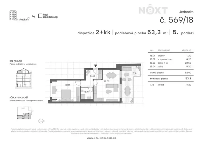 Prodej bytu 2+kk, Praha - Libeň, V zahradách, 53 m2