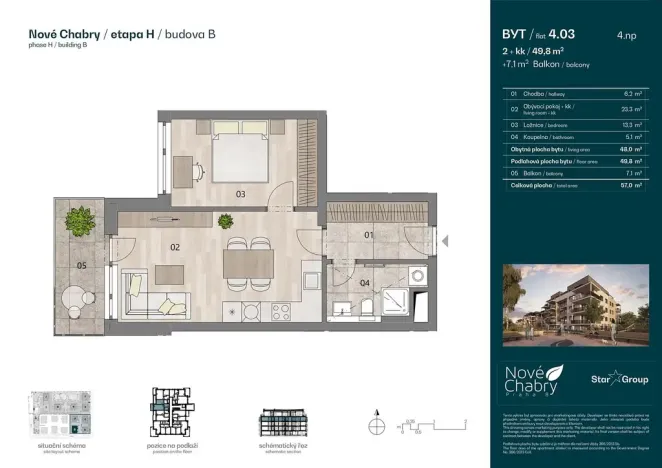 Prodej bytu 2+kk, Praha - Dolní Chabry, Hrušovanské náměstí, 49 m2