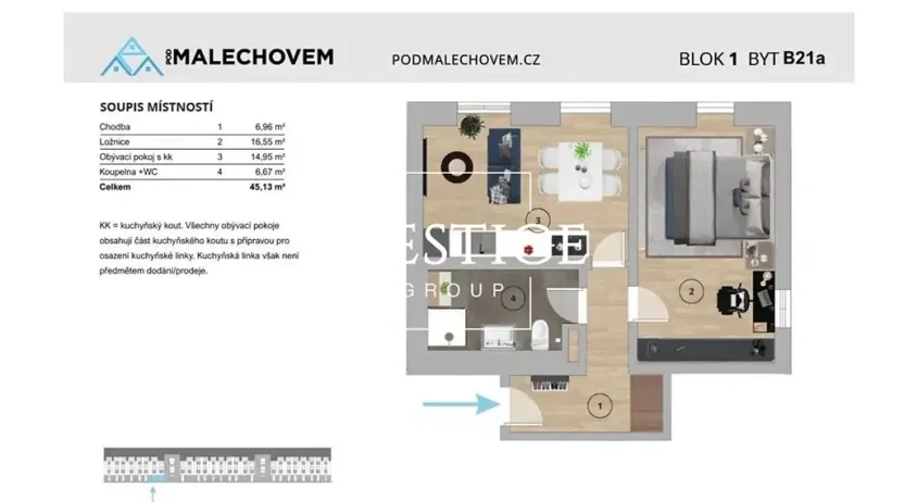 Prodej bytu 2+kk, Český Brod, Langova, 45 m2
