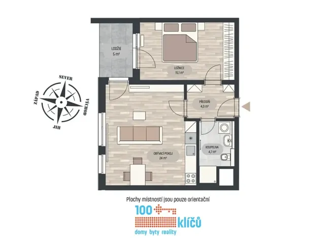 Pronájem bytu 2+kk, Praha - Lipence, Oddechová, 48 m2