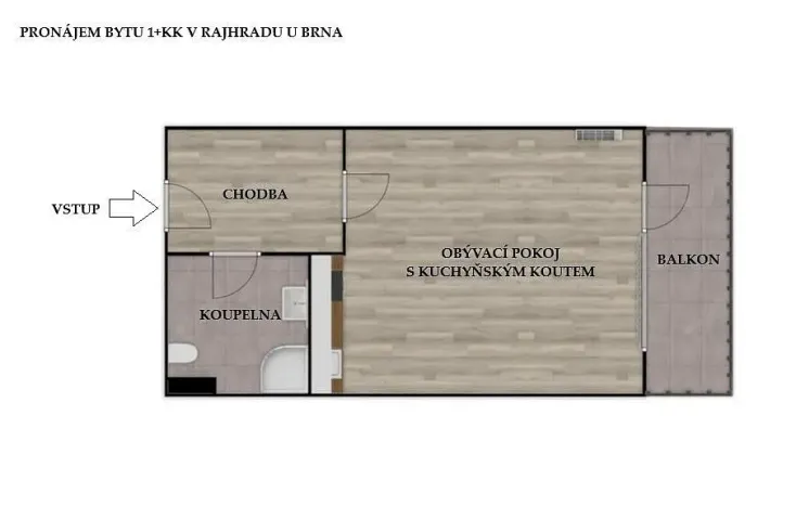 Pronájem bytu 1+kk, Rajhrad, Masarykova, 41 m2
