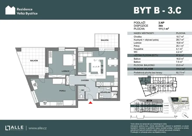 Prodej bytu 3+kk, Velká Bystřice, 88 m2