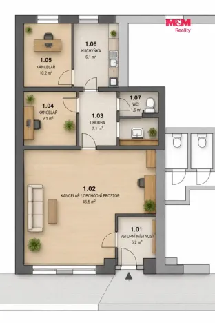 Pronájem kanceláře, Uhlířské Janovice, Komenského, 90 m2