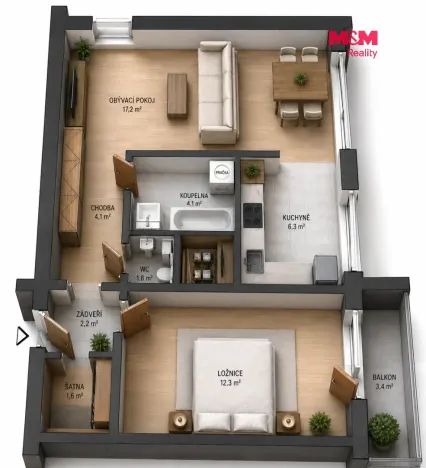 Prodej bytu 2+1, Pardubice - Zelené Předměstí, nábřeží Závodu míru, 54 m2
