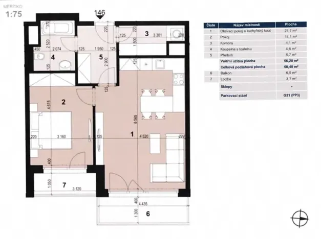 Pronájem bytu 2+kk, Praha - Vysočany, Gerstelova, 60 m2
