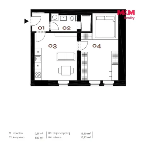 Prodej bytu 2+kk, Praha - Smíchov, Grafická, 42 m2