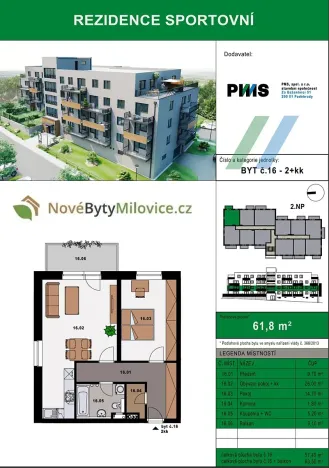 Prodej bytu 2+kk, Milovice, 57 m2