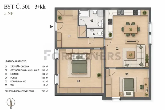 Pronájem bytu 3+kk, Praha - Žižkov, Chlumova, 76 m2