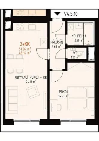 Prodej bytu 2+kk, Brno, Veveří, 51 m2