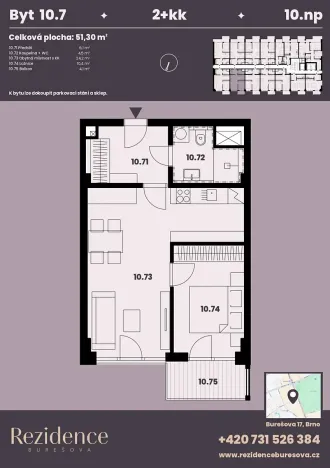 Prodej bytu 2+kk, Brno, Burešova, 51 m2