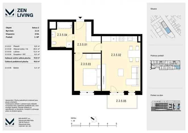 Prodej bytu 2+kk, Praha - Libeň, Zenklova, 57 m2