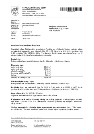 Pronájem bytu 2+kk, Děčín, Tržní, 53 m2