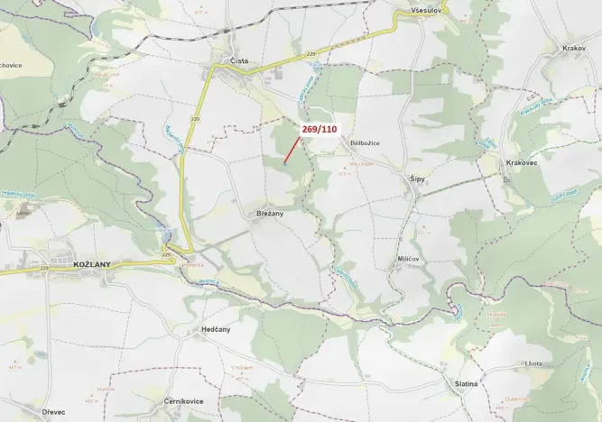 Dražba lesa, Břežany, 1701 m2
