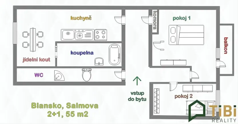 Prodej bytu 2+1, Blansko, Salmova, 55 m2