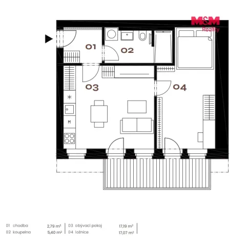 Prodej bytu 2+kk, Praha - Smíchov, Grafická, 44 m2