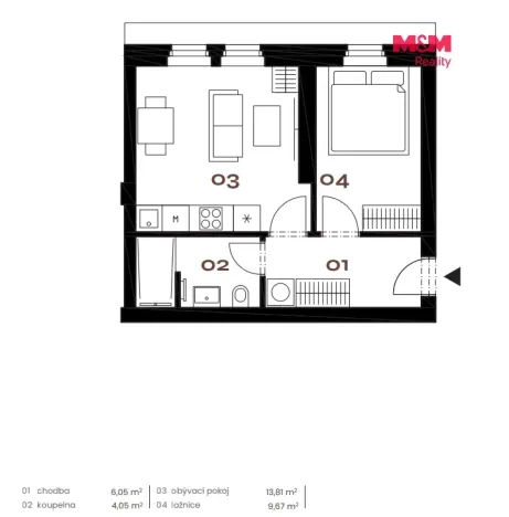 Prodej bytu 2+kk, Praha - Smíchov, Grafická, 35 m2